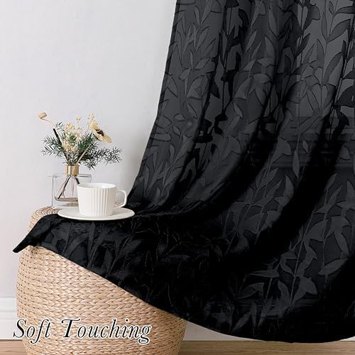 Lecloud Leia Black Sheer Curtains 90 Inches Long 2 Panels, Airy Leaf Textured - Image 7