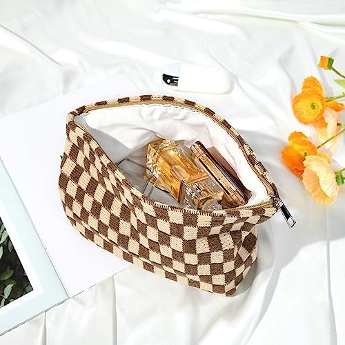 SOIDRAM 2 Pieces Makeup Bag Large Checkered Cosmetic Bag Capacity Canvas Travel - Image 4