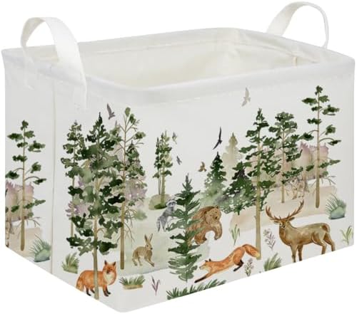 Rectangular Woodland Animal Basket Storage Basket, Bear Fox Gift Box Bin Shelf by FXOCSHE
