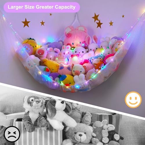 Stuffed Animals Hammock with LED Light Toy Net Room Decor Corner Storage - Image 3