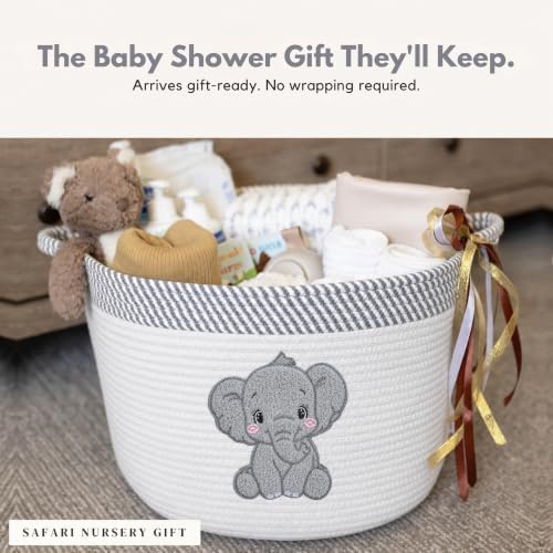 Elephant Baby Storage Basket, Woven Cotton Rope Nursery Bin, 15x11 in - Image 6