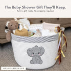 Elephant Baby Storage Basket, Woven Cotton Rope Nursery Bin, 15x11 in - Image 6