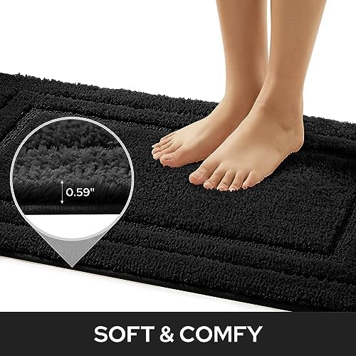 HOMEIDEAS Bathroom Rugs Sets 2 Piece, Super Soft Non Slip Bath Mat Black - Image 3
