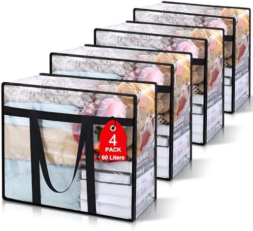 4Pack Clear Blanket Storage Bags, Vinyl Comforter Clothes Storage Closet by Besslly