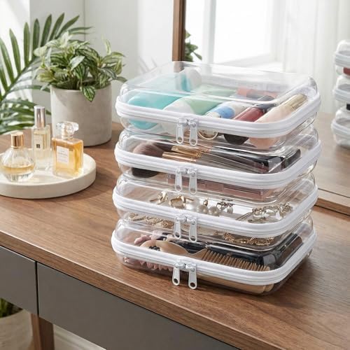 4 Pack Clear Hard Shell Zipper Case, Hard Plastic Zipper Pouches - Image 4