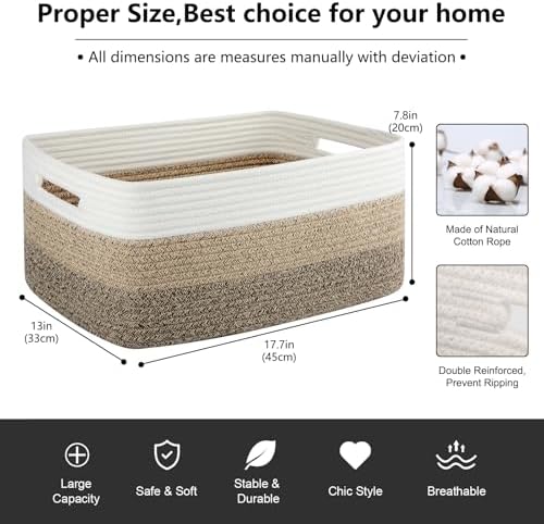 OIASKET Large Storage Basket for Organizing, Woven Rope Basket for Shelves - Image 2
