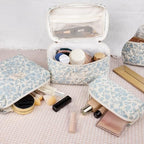 Gosect Large Makeup Bag Set, Quilted Makeup Bag, Floral Cosmetic Bag - Image 5