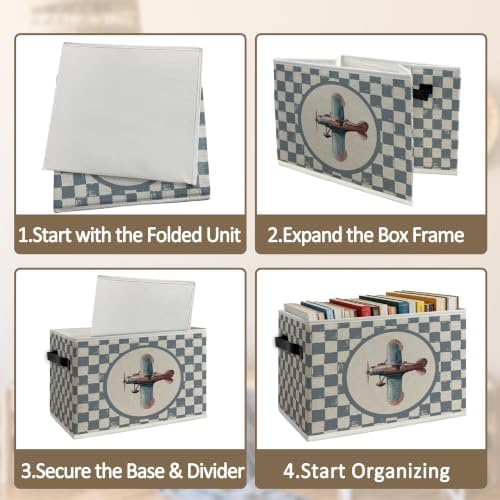 Vintage Blue Checkered Airplane Foldable Storage - Image 5