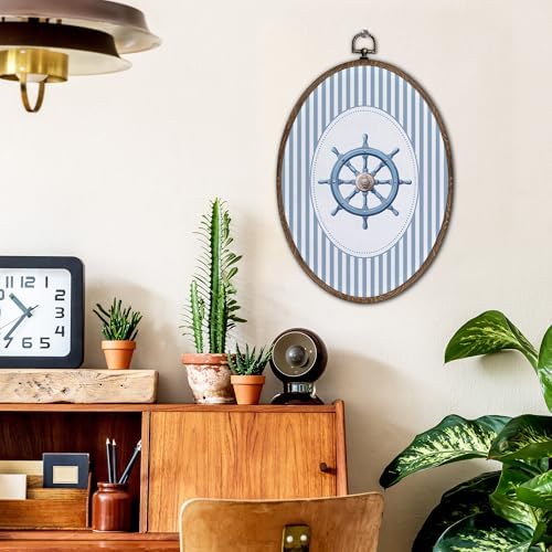 FLAWAFLOMA Vintage Nautical Nursery Oval Wall Art Decor, Kids Room Canvas Wall - Image 2