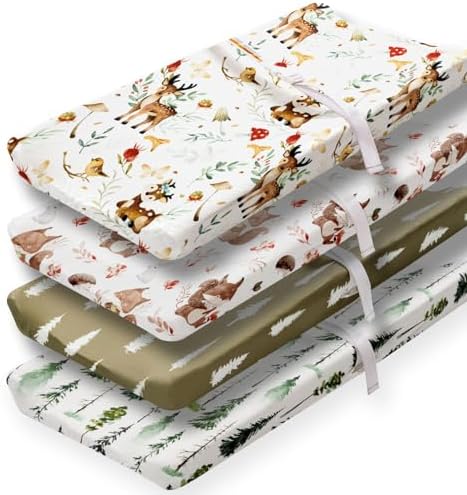 4 Pack Changing Pad Covers Woodland Forest Animals Wood Neutral Unisex Fitted by Jola%27s+House