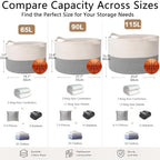65L Large Blanket Basket, Woven Rope Laundry Basket-White&Grey - Image 2