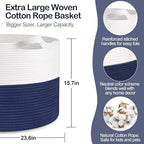 MEGASKET 115L Super Large Blanket Basket, Cotton Rope Woven Bin - Image 2
