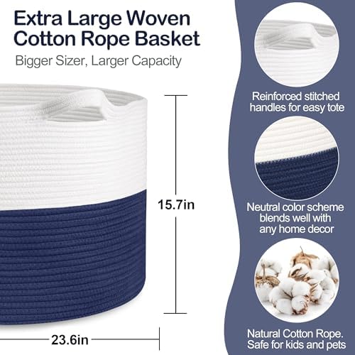 MEGASKET 115L Super Large Blanket Basket, Cotton Rope Woven Bin - Image 2