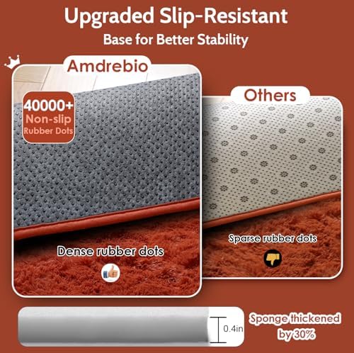 Amdrebio Terracotta Rust Furry Area Rug 5x7 - Image 6