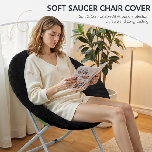 Velvet Stretch Saucer Chair Cover, Round Moon Chair Cover - Image 3