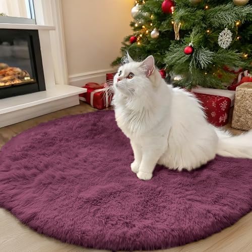 OLANLY Burgundy Round Rugs for Bedroom by OLANLY