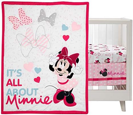 Lambs & Ivy Disney Baby Minnie Mouse Love 3-Piece Pink Nursery Crib Bedding Set - Image 2