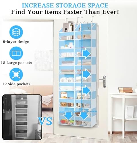 Over The Door Organizer 6 Tiers, Extra Large Behind Door Storage of 12 - Image 2
