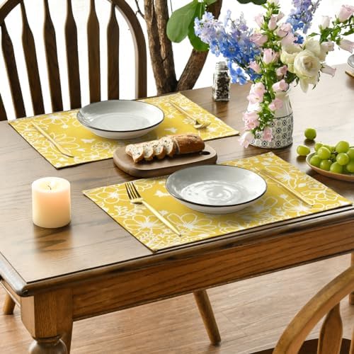 Artoid Mode Yellow Bloom Flowers Floral Spring Placemats Set of 4, 12x18 Inch - Image 3