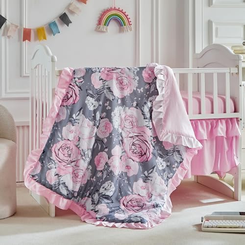 3 Pieces Flowers Crib Bedding Set Baby Ruffled Quilted Comforter - Image 4