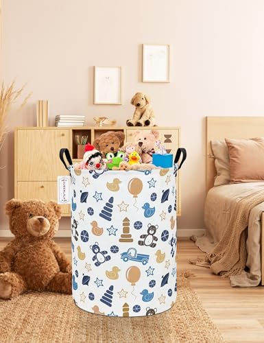 QUEENLALA Large Foldable Round Storage Basket Laundry Hamper, Colorful Bear - Image 4