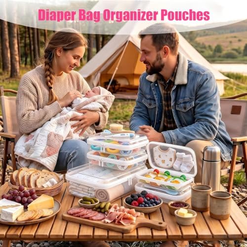 5 Pack Large Clear Hard Shell Zipper Case, Diaper Bag Organizer Pouches - Image 7