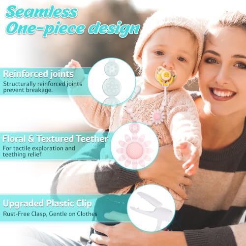 Pacifier Clip, 4 Pack Semi-Transparent Silicone Pacifier Clip - Image 2