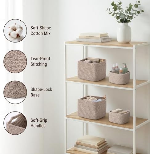 5-Pack Storage Cubes Woven Rope Baskets, 2 Sizes Organizer Bins - Image 3