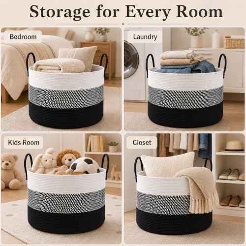 JMvicyroam 65L Extra Large Machine Washable Cotton Rope Blanket Basket - Image 5