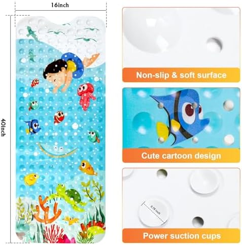 Secopad Bathtub Mat Non Slip, Cartoon Bath Tub Mat, Swimming Kid - Image 3