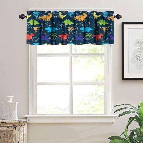 Boys Dinosaur Valance Curtains, Cartoon Dino Blackout Kids Window Treatments - Image 6