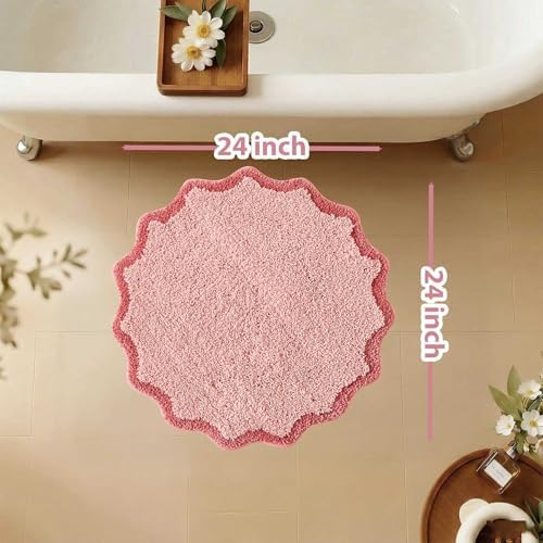 ORTIGIA Cute Pink Scalloped Bath Mat, Quick Dry Bath Rug Absorbent Soft Plush - Image 2