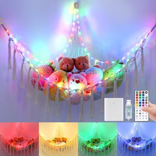 Stuffed Animal Hammock 75LEDs, 20 Colors Warm White 55in Extra Large Storage by KrislaitbyAmbienceGlobal