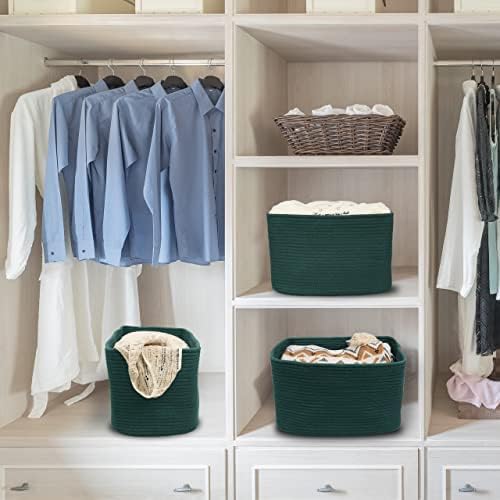 XUANGUO Woven Cotton Rope Storage Baskets 15x10x9.3" 3 Pack Dark Green - Image 6