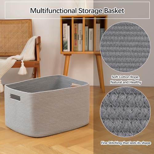 OIAHOMY 96L XXXLarge Blanket Basket Woven Cotton Rope Storage Basket Grey - Image 5