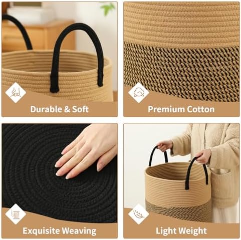 Laundry Basket Hamper Tall Rope Storage Woven - Image 3