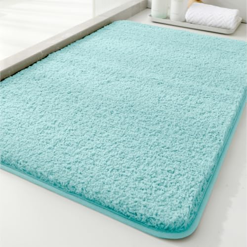 Polyester Bathroom Rug 20"x32" Aqua Haze, Non-Slip Soft Bath Mat by Kildoss