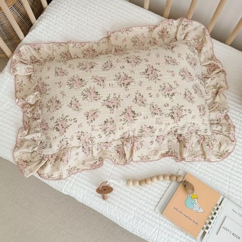 BuLuTu Muslin Pink Floral Pillow Cases Standard Size by BuLuTu