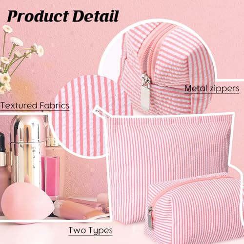 Huhumy 2 Pcs Makeup Bag Set for Women, Rose Pink, Thin Stripe - Image 3