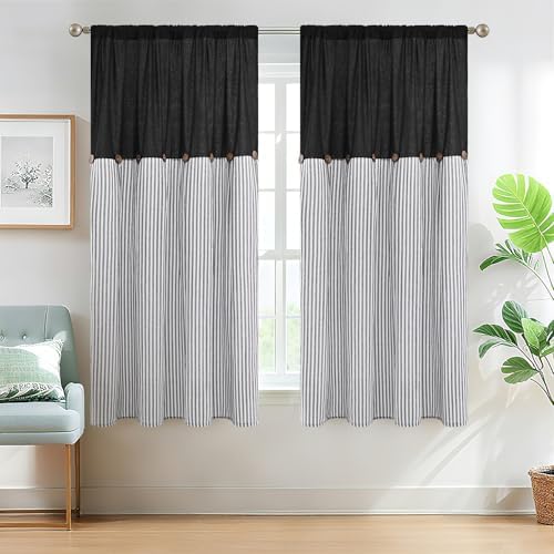 ASPMIZ Cotton Linen Farmhouse Living Room Curtains Boho Rustic Window Curtain by ASPMIZ