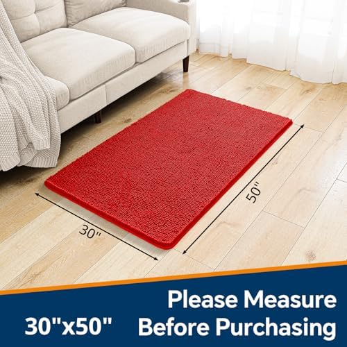 Chenille Bathroom Rug 30"x50" Red, Large Plush Bath Mat - Image 2