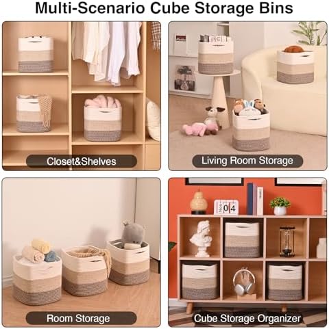 ICERZCZ 11 Inch Cube Storage Bins, Storage Cube Organizer Bins, Woven Cotton - Image 4