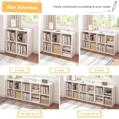 NELYE 4 Cube Organizer Bookcase White Open Shelf - Image 6
