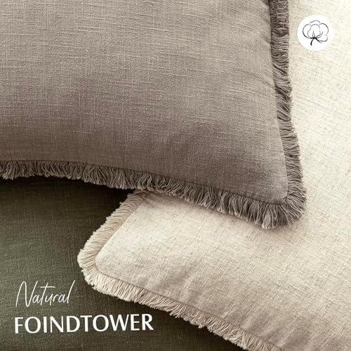 Foindtower Decorative Linen Fringe Throw Pillow Covers 18×18 Inch - Image 4