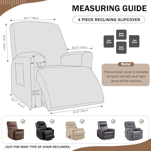 vctops 4 Pieces Recliner Chair Covers, Geometric Jacquard Plush Recliner - Image 2
