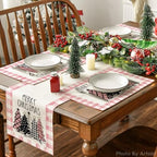 Artoid Mode Waterclor Pink Buffalo Plaid Christmas Trees Placemats Set of 4 - Image 5