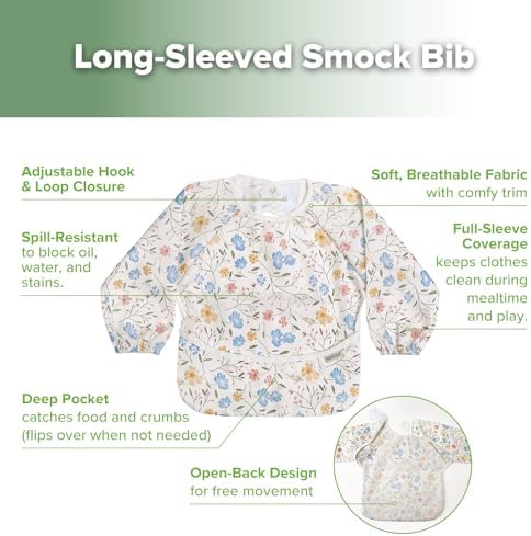haakaa Mess Proof Long Sleeve Baby Bib, Water Resistant Smock Baby Bibs - Image 5