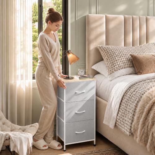 WLIVE Small Dresser Nightstand for Bedroom, 3 Drawers, Light Grey - Image 2