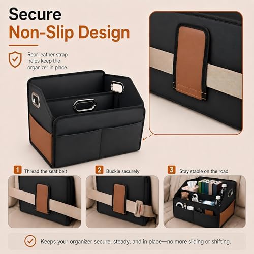 Noaman Leather Car Storage Organizer Back Front Seat Car Organizer Black - Image 3