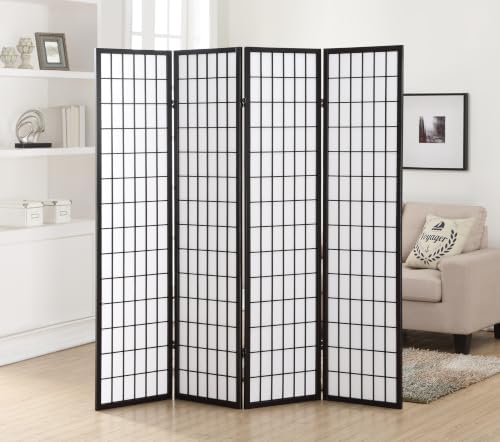 Roundhill Furniture Oriental Shoji 4 Panel Screen Room Divider - Image 2